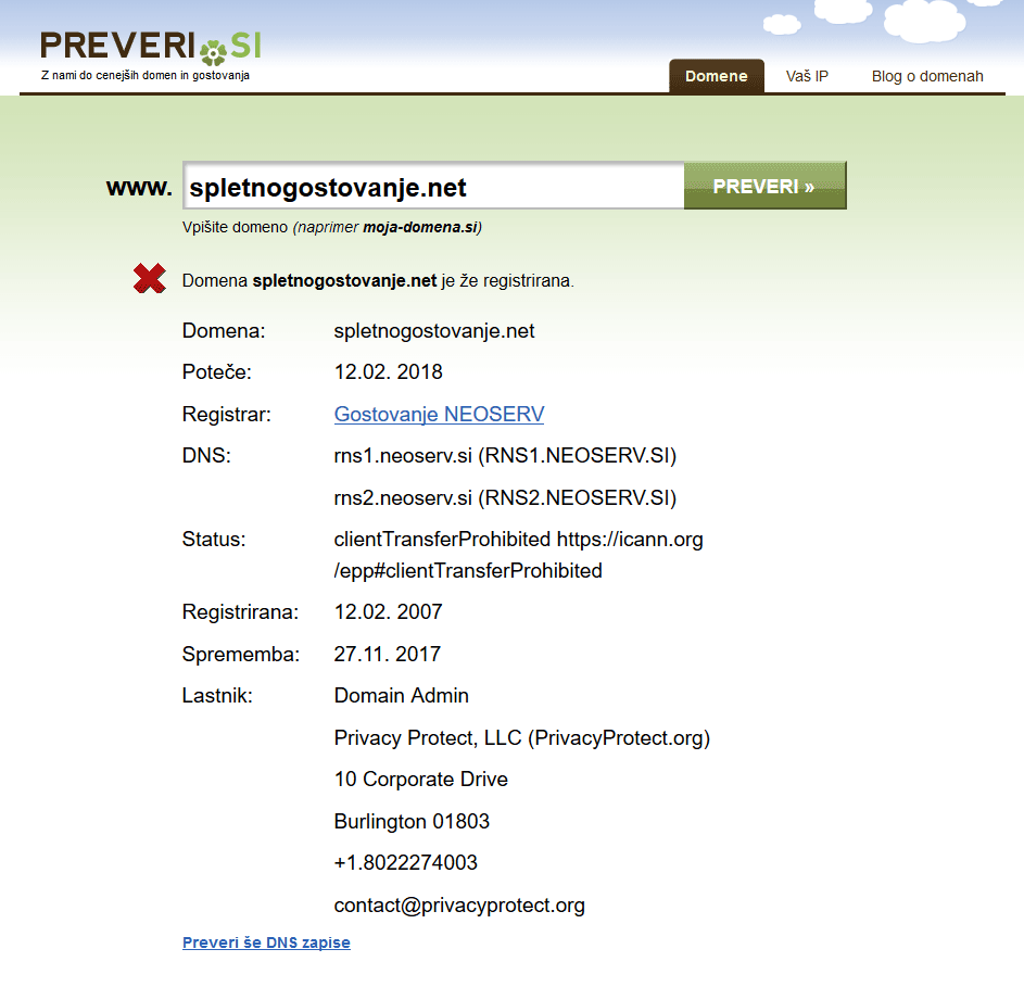 Preverjalnik domen Preveri.si Preverjalnik domen Preveri.si
